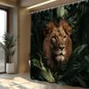 1pc Majestic Lion In Jungle Shower Curtain - Realistic Wildlife Art with Golden Mane & Lush Foliage, Machine Washable Polyester