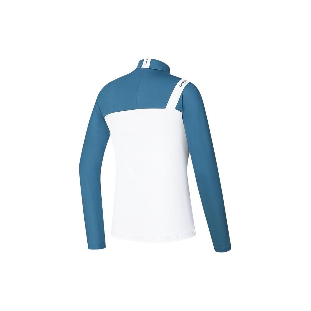 FILA Color Block Golf Knit Long Sleeve Polo Shirt Women tops Loco-Blue A11W415216F-DG