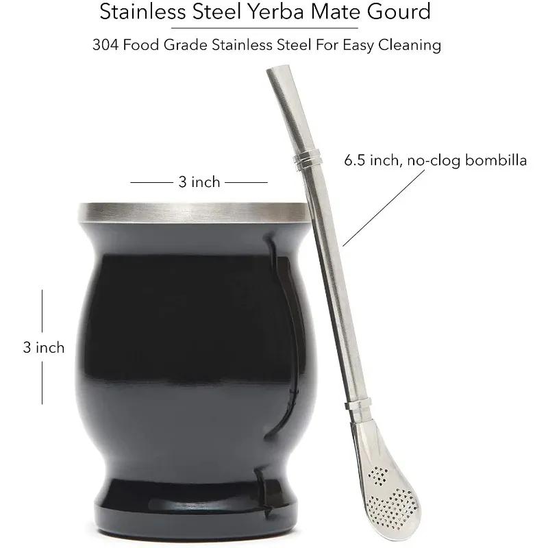 All-in-One Yerba Mate Gourd Set Complete with Double-Wall Stainless Steel Mate Tea Cup and Bombilla - Everything You Need for the Perfect