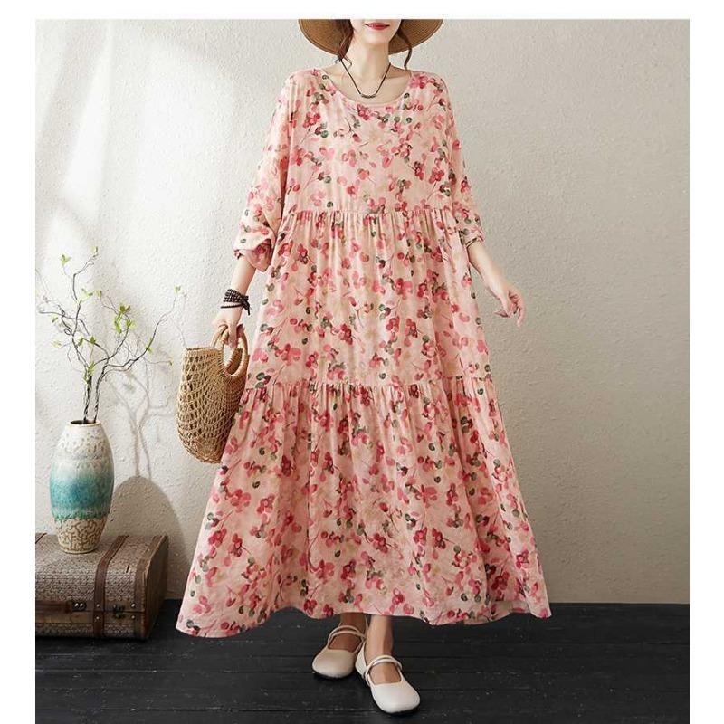 Round Neck Long Sleeve Loose Apparent Big Swing A-line Dress