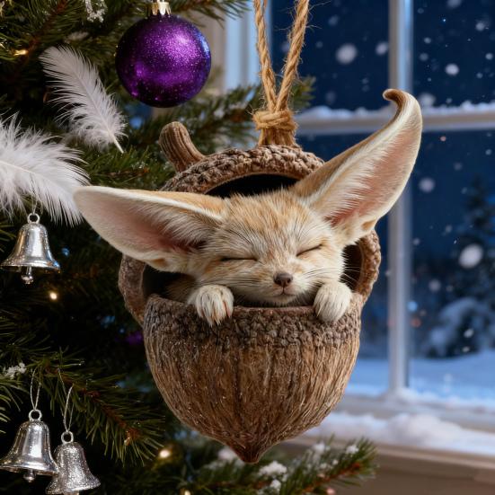 10 Stück Waldtier Eichel Ornamente Gemütliches Wald Weihnachtsornament 2D Acryl Tannenzapfen Tier Weihnachtsbaum Hängeornamente für Heimdekoration