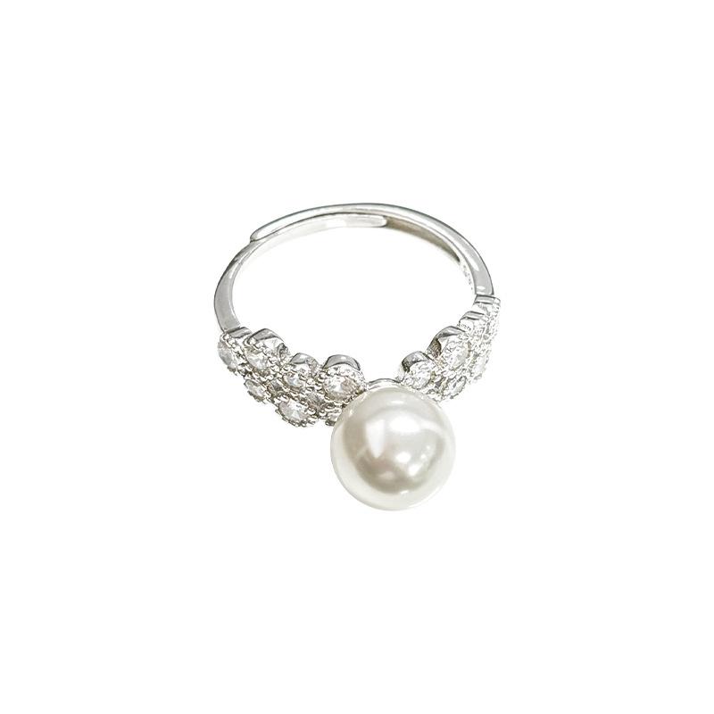 Square Sugar S925 Sterling Silver Zircon Pearl Ring - Light Luxury Index Finger Ring with Elegant Design