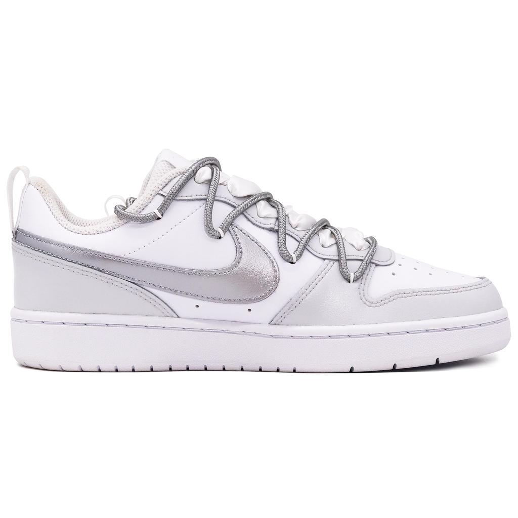 Nike Court Borough Low Leder Niedrig geschnittene Skateboard-Schuhe Damen Weiß Silber BQ5448-100(Team52-S-BOX)