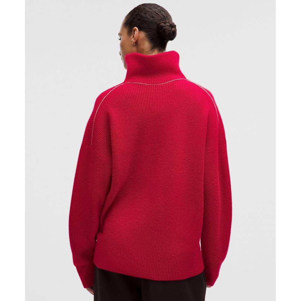 Lululemon Oversized Cashmere Funnel Neck Sweater Dark Red