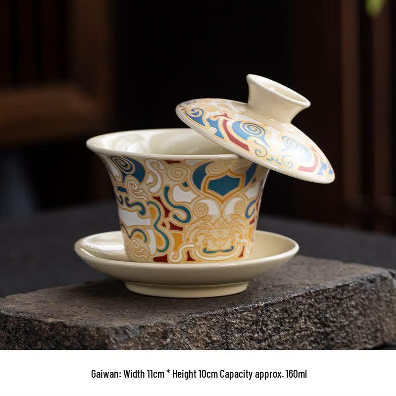 Ceramic Sancai Gaiwan Tea Bowl