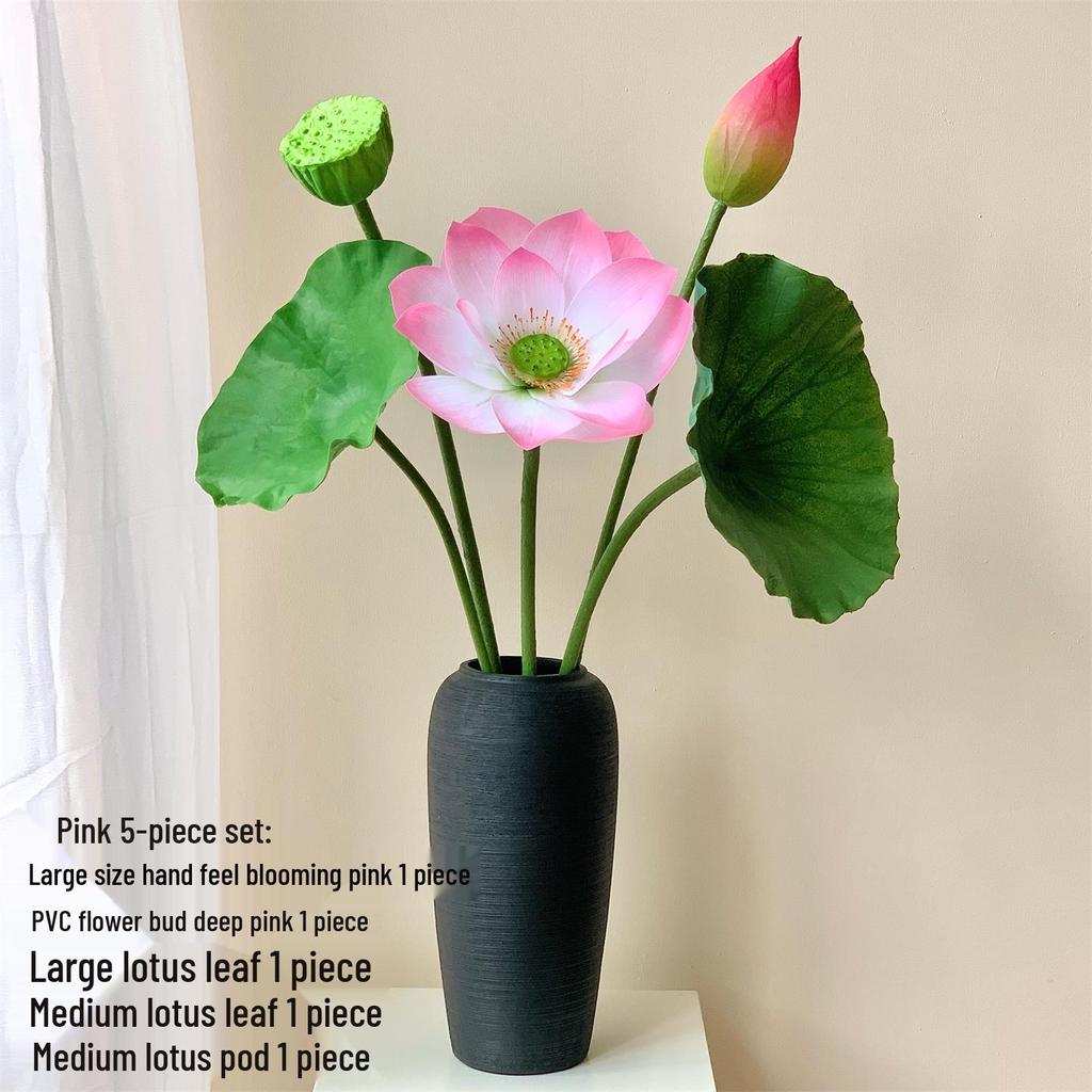 Realistic Lotus & Leaf with Stem Props - Artificial Water Lily Arrangement for Living Room Decoration
