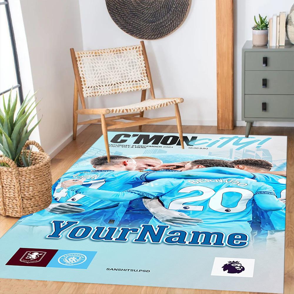 Manchester City Customizable Name Carpet Design for Kitchen Foyer Decorate Room Playrooms Anti-slip Rug Decorate Offices