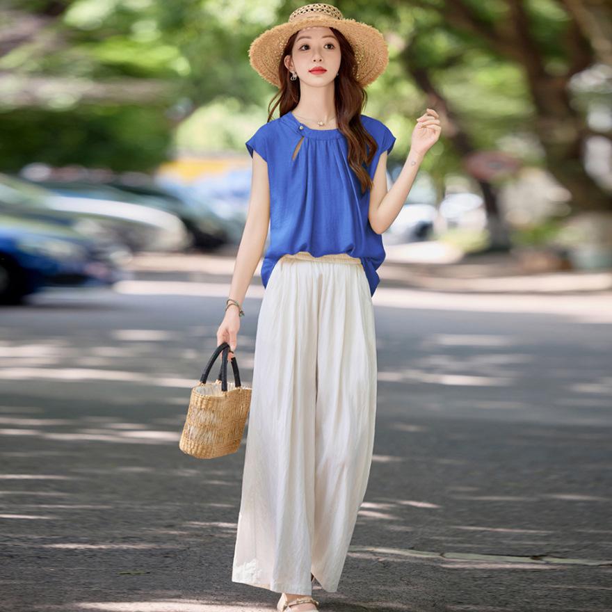 Fashion Suit Women's Summer New Temperament Casual Loose Wide-leg Pants Two-piece Set Trendy