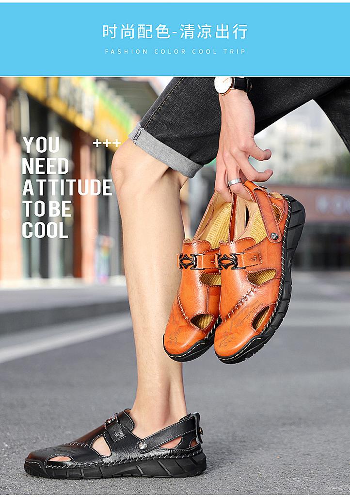 Shoes Leather Sandals Hollow Breathable 38-50 Outdoor Baotou Beach Shoes