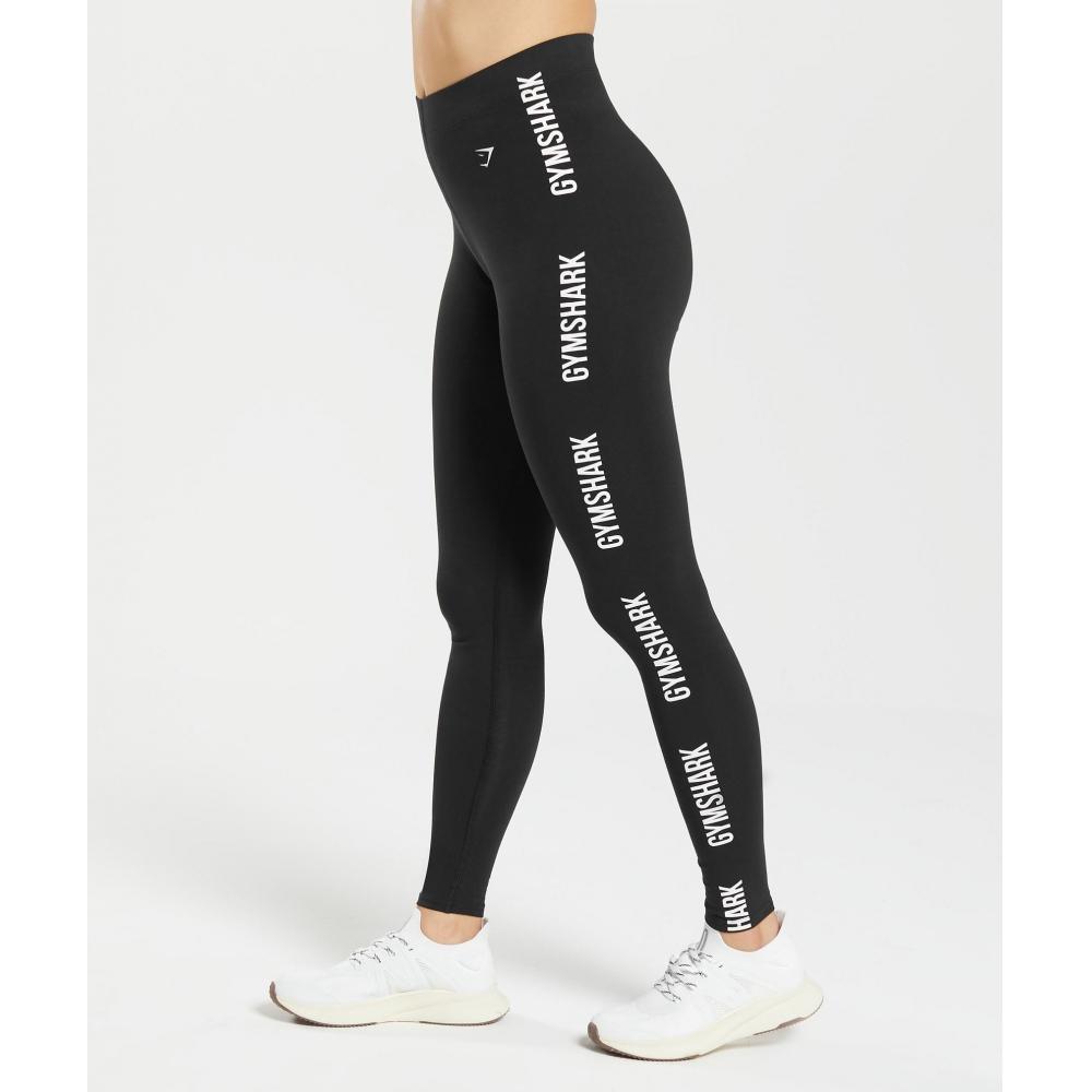 

Леггинсы GYMSHARK из хлопка с графической лентой, черные B7A8W BB2J
