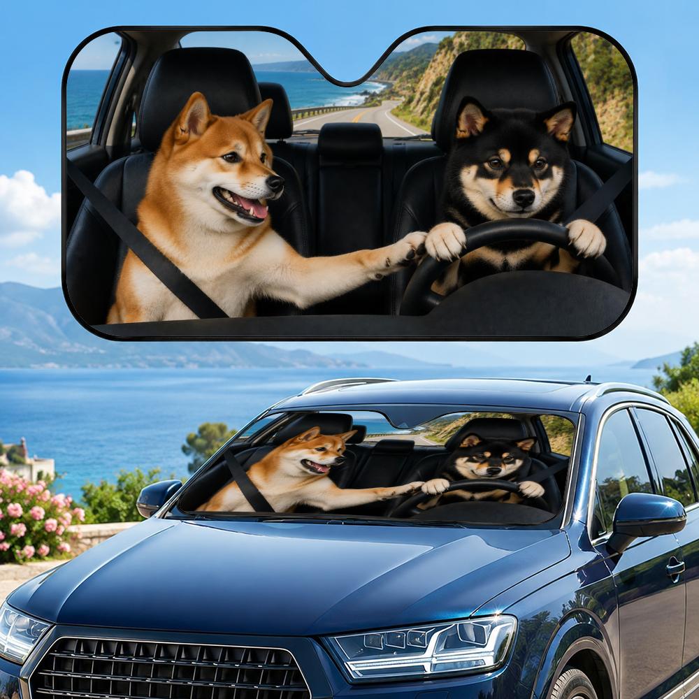 Cute Shiba Inu Sun Visor Sun Visor Car Windshield Sunshade UV Protection Reflective Foldable Heat Insulation Cover