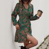 YYFS Moda damă primăvară toamnă cu imprimeu cu mâneci lungi cu decolteu în V talie înaltă rochii casual