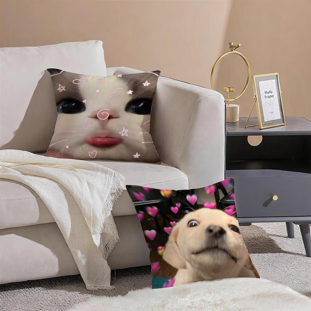 Cute Animal Dog Cat Cushion Cover Silky Short Plush with Invisible Zipper Dustproof Sofa Pillow Cover for Home Decor