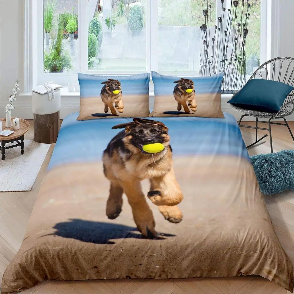 German Shepherd Duvet Cover Set 3D German Shepherd Puppy Print Bedding Set For Boys Girls Pet Animal Theme Comforter Cover