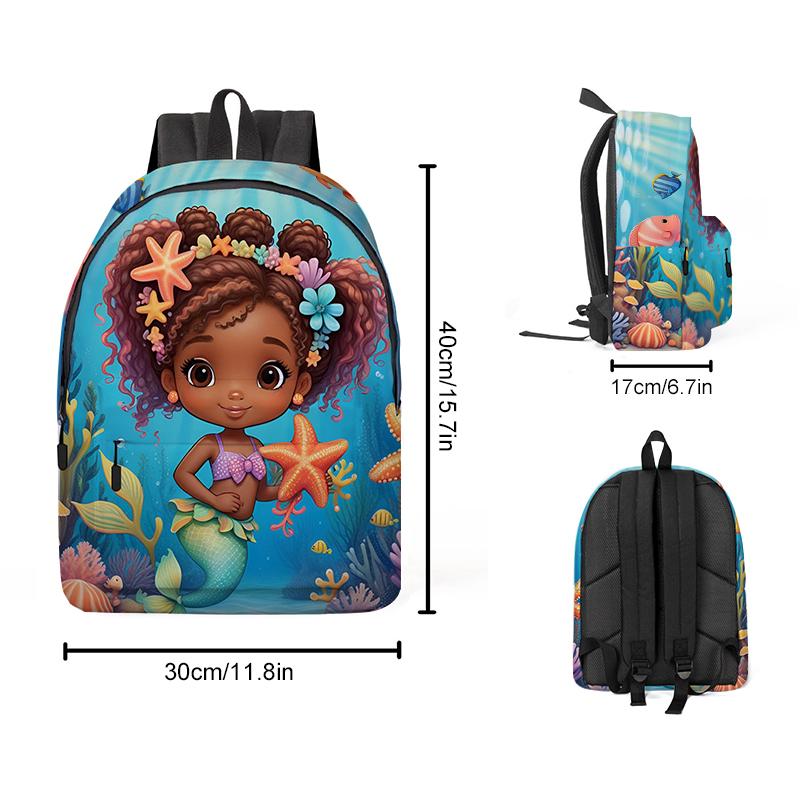 Little Girl Mermaid Airplane Bags for Boy and Girls Best Gifts Large Capacity 2D Flat Cartoon School Backpack for Children