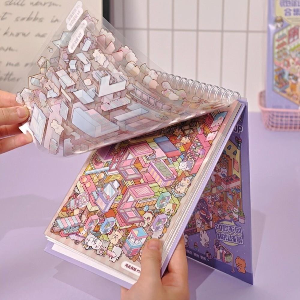 PET Miniature Scene Stickers 20 Sheets Scene Visual Stacking Sticker Sticker Book  Creative Play