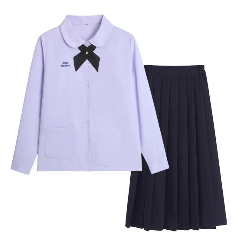 Thai Style Girls' Short/Long Sleeve School Uniform Shirt with Embroidered Badge for JK High School Students