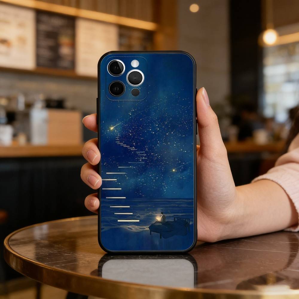 Night Water Dream Art Phone Case For iPhone 17,16,15,14,13,12,11 Plus,Pro Max,Soft Silicone Black Cover