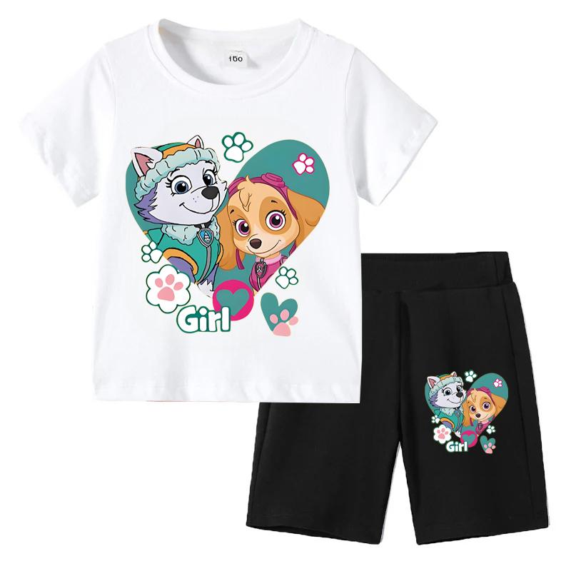 PAW Patrol Summer Cartoon Printed Boys Girls Tshirt Sets Children's Casual Shorts 2 Piece Sets Kids Tracksuits Sport Suits