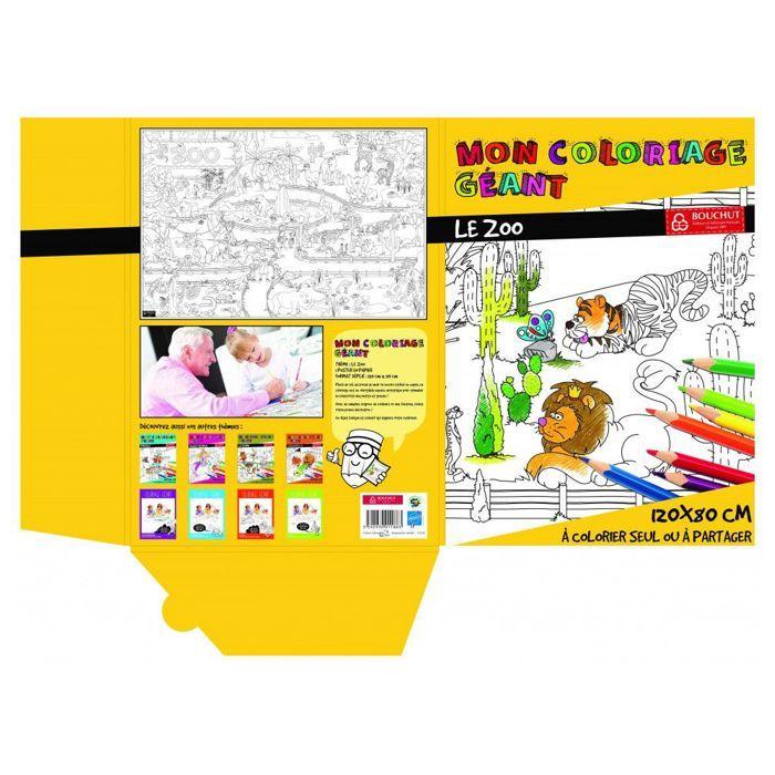Poster À Colorier - Le ZOO - 120x80 Cm - Noir Et Blanc - Papier Offset 150g/m2 - Pour Enfants