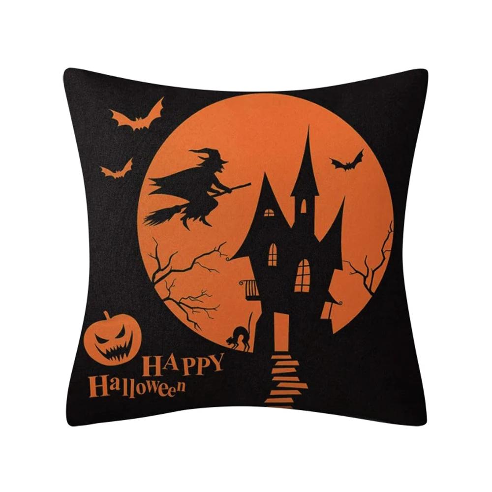 Halloween Happy And Cute Ghost Pumpkin Bat Print Cushion Cover Home Living Room Sofa Decoration Pillow 45X45Cm