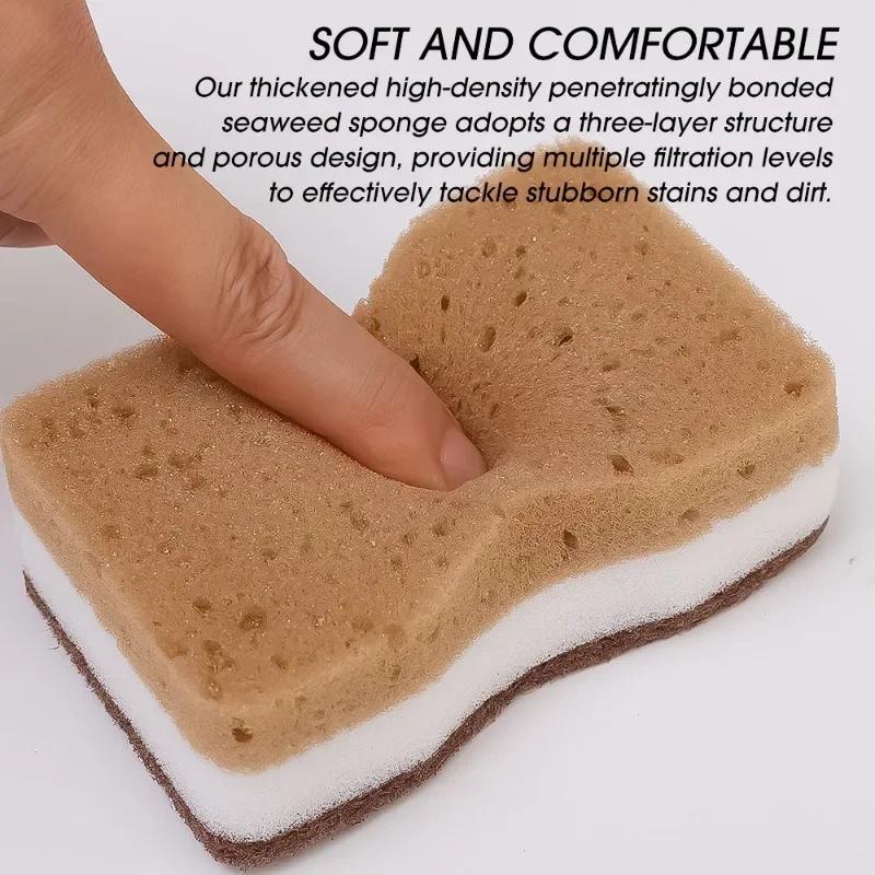5/30PCS Sandy Fiber Seaweed Sponges Double-Sided Strong Water Absorption Cleaning Wipe Kitchen Dishwashing Pot Rust Stain Brush