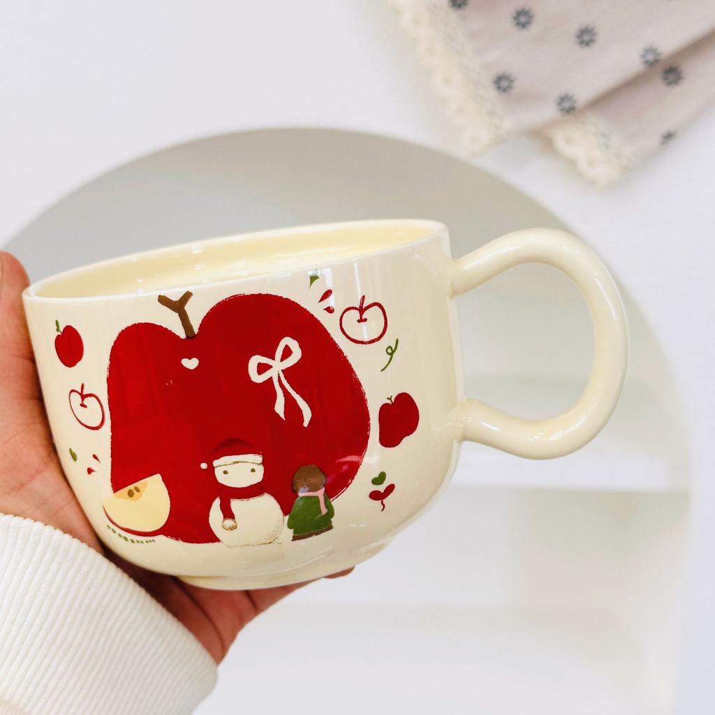 Neues Produkt mit Deckel Weihnachtsapfel Keramiktasse Hochwertiges Set Becher Souvenir Cartoon Niedlich Handbecher Geschenk