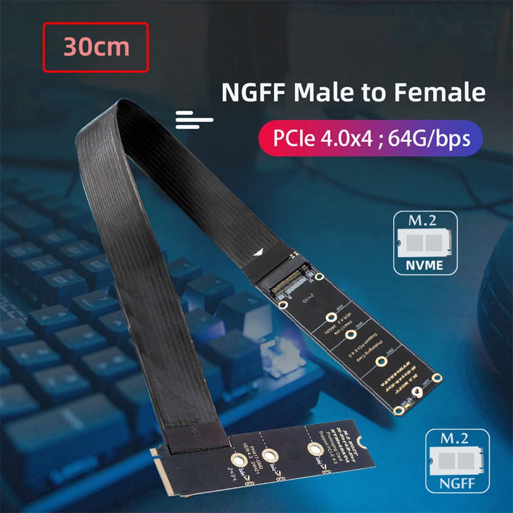 Xiwai NGFF NVME SSD Extender Card Flexible Express Extension Cable 30cm Right Angle 90 Degree Riser Adapter for Mainboard SSD M-Key PCI-E 4.0