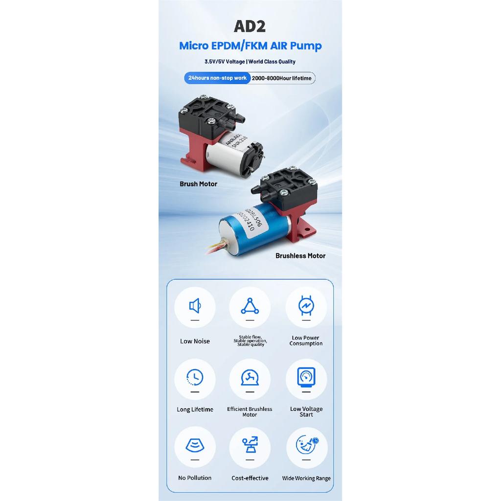 8000 Hours Lifetime Brushless Motor 5V DC Mini Gas Pump Small Sampling Silent Micro Vacuum Diaphragm Air Pump
