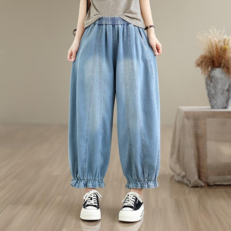 Tamanho grande Vintage cintura alta casual solto Feminino Primavera verão jeans denim Calças Harem