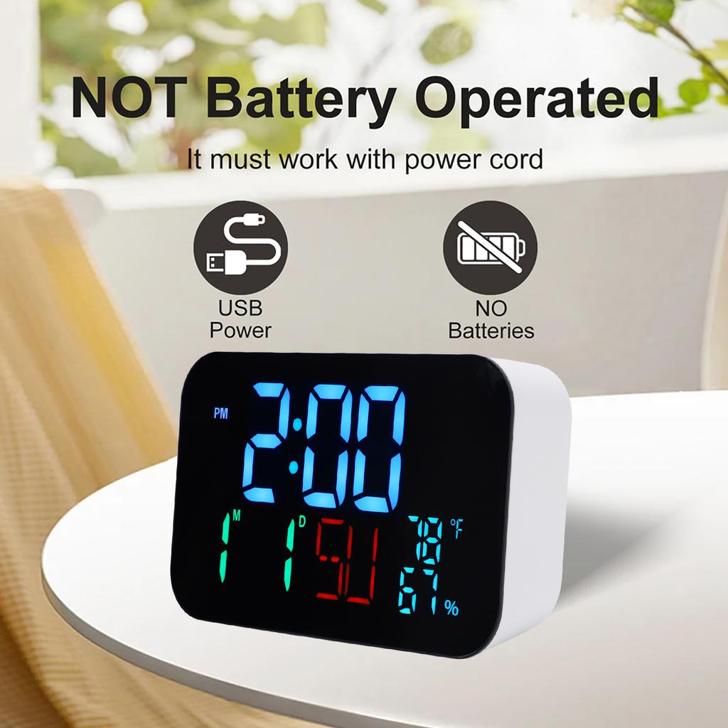 WiFi Smart Clock Thermometer Humidity Digital Clock   Alarm Date Day Compatible with   Smart App Remote Control Large Display Brightn