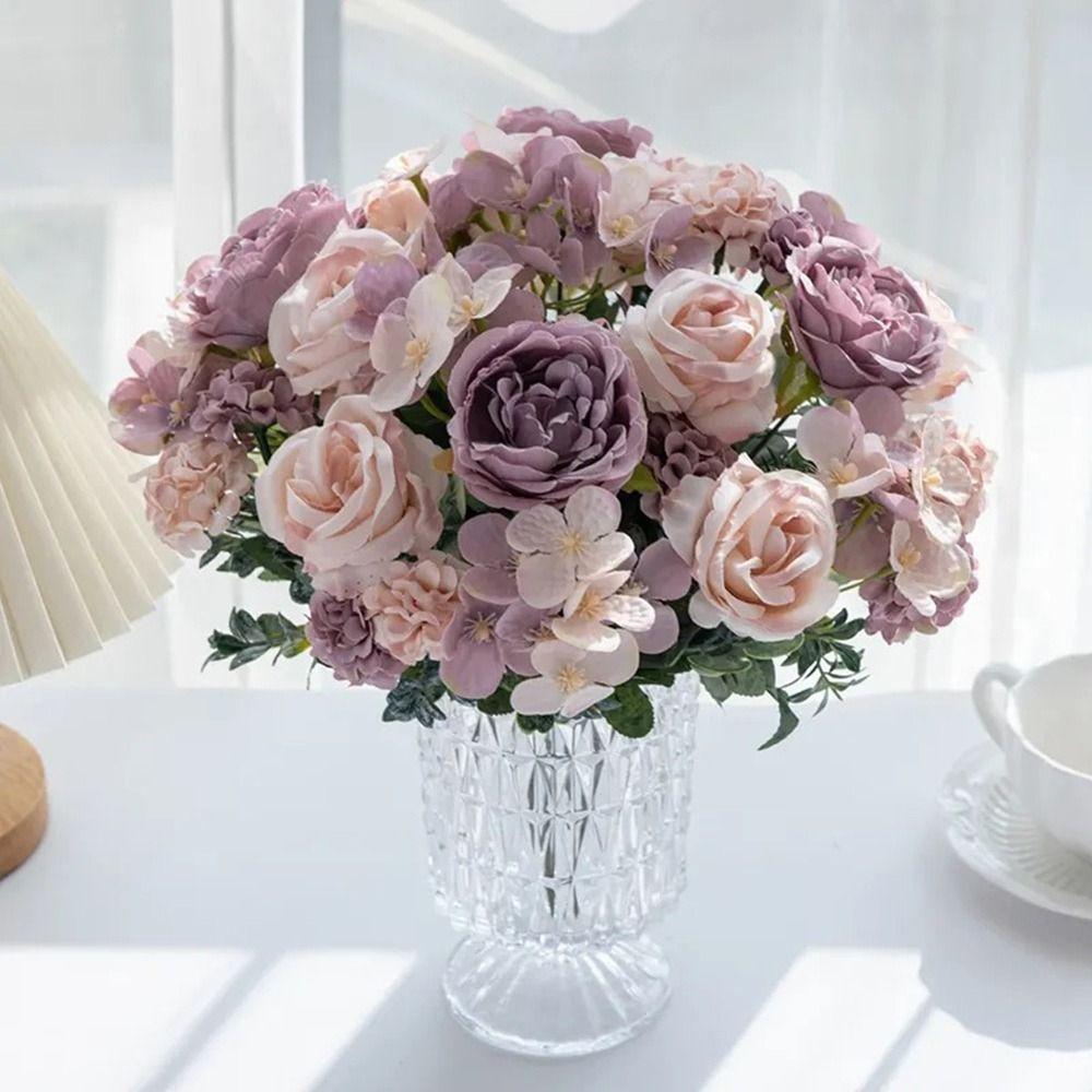 7 Forks Artificial Rose Flower DIY Accessories Multicolor Faux Peony Flower Photo Props Simulation Hydrangea Flower