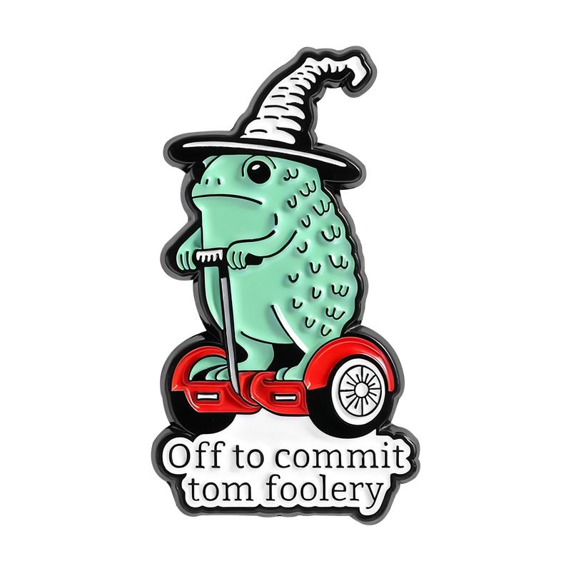 Whimsical Frog Wizard Enamel Pins Off To Commit Tom Foolery I Identify As A Problem Animal Brooches Lapel Badge Jewelry Gifts