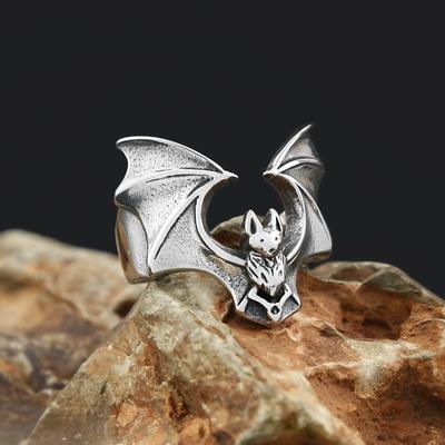 Vintage 316L Edelstahl Süße Fledermaus Ringe für Männer Frauen Punk Biker Tierring Kreatives Party Amulett Schmuck