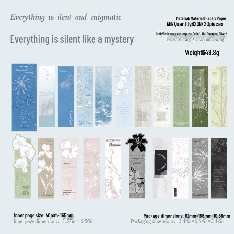 Mò Mò Silver Embossed Bookmark – Silent Riddle Retro Design with Artistic Flowers for Students