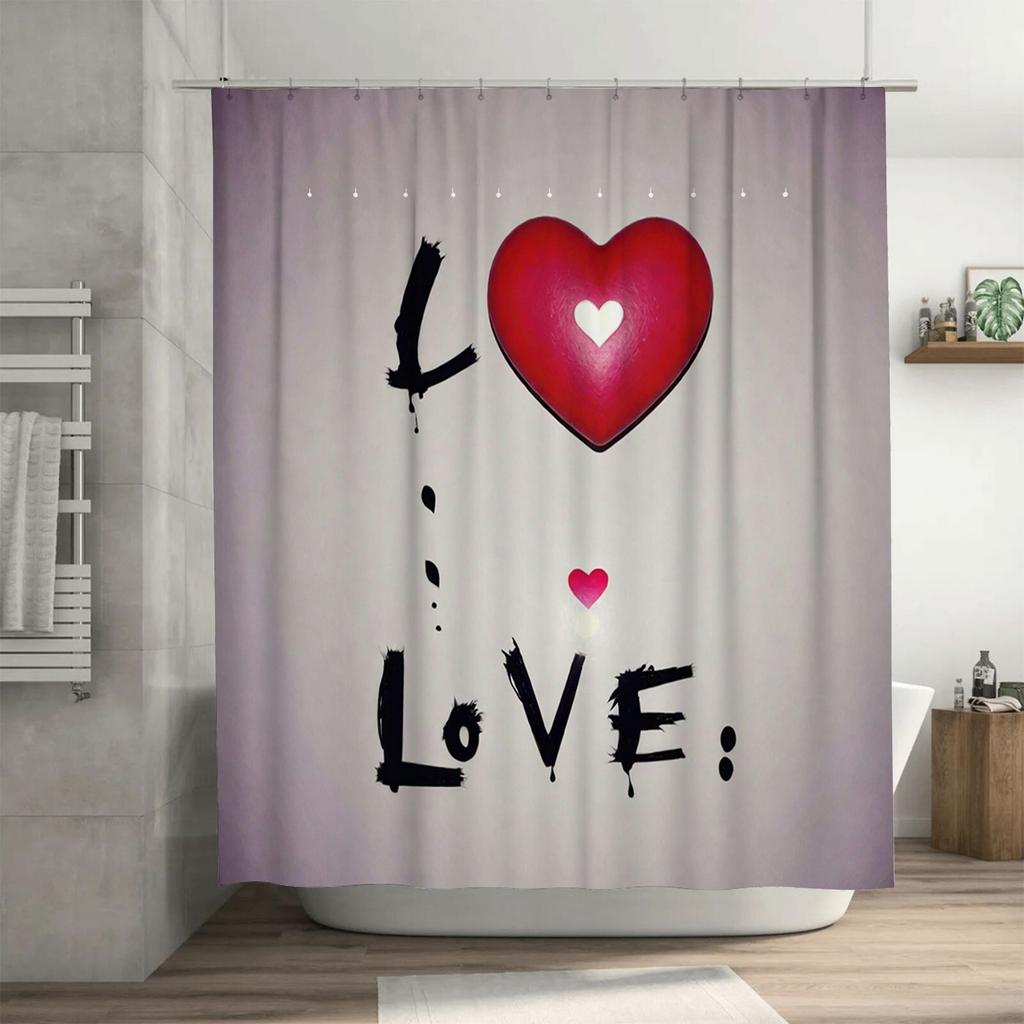 Love Heart Shower Curtain - Waterproof, Mildew-Resistant, Machine Washable For Romantic Bathroom Decor