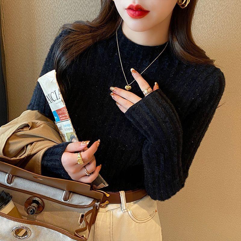 Soft Glutinous Pullover Sweater Women Autumn and Winter 2023 Knitted Half High Neck Solid Long Sleeve Sweater Pullover Female