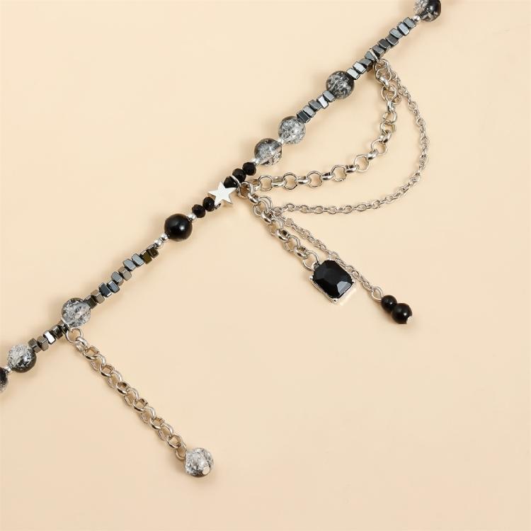 Unique Dark Multi Layer Tassels Gothic Clavicle Chain Adjustable Length Neckchain Punk Style Alloy Necklace For Women