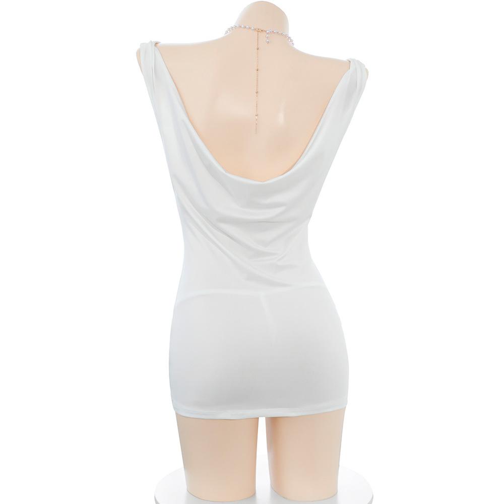 XXOO Erotic Sexy Beauty Fairy Goddess White Dress Uniform Women Bead Chest Chain Outfits Cosplay Costumes