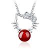 Red And Black Agate Cat Pendant Necklace Women'S Silver-Plated Necklace Pendant Collarbone Chain
