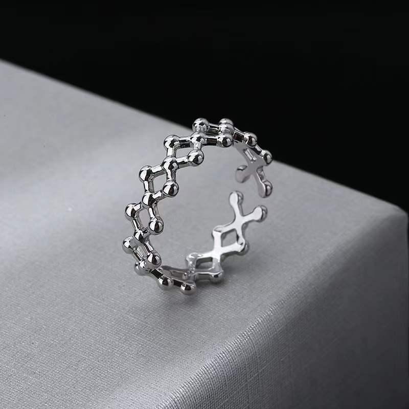 Beixi S925 Sterling Silver Wave Mesh Ring - Women s Rhombus Design Adjustable