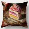 Celebration Dessert Style Pillow Covers, Colorful Layer Cake With Roses Print Cushion Cases, Cozy Home Decor Bedroom Living Room