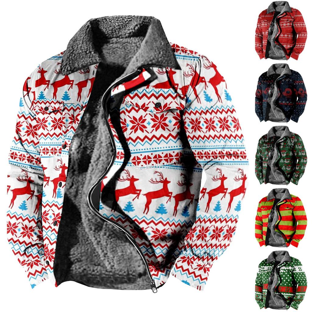 Pánská vánoční bunda s potiskem Pánská jarní a podzimní ležérní trendová bunda na zip s kapucí
