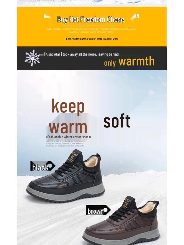 Men's Waterproof Non-Slip Winter Boots: Warm, Velvet, Thick Leather Snow Shoes for Seniors.