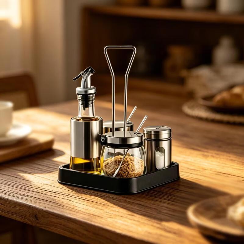 

Glass Condiment Organizer Set