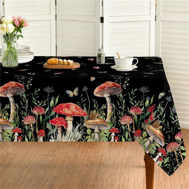 Mushroom Rectangular Tablecloth 60x84 Inch, Seasonal Vintage Washable Seasonal Table Cover for Party Picnic Dinner Decor