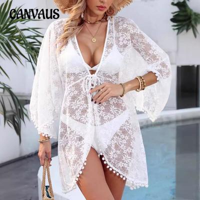 Γυναικεία Cover Up Plus Size Ακανόνιστη Ζακέτα Sexy See Through Lace Strap Sunscreen Beach Top