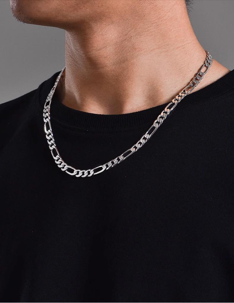 Men's 5mm Thickened S925 Sterling Silver Figaro Chain Necklace - Hip Hop Style Cuban Sweater Chain Accessory