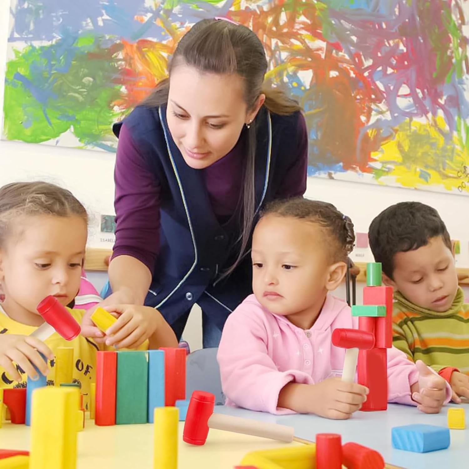 2pcs Toy Hammer Simulation Wooden Hammers Plastic Toddler Hammer SmallPortable Kids Maintenance Tools Toys Pretend Fake Mallet Hammers for Boys Girls