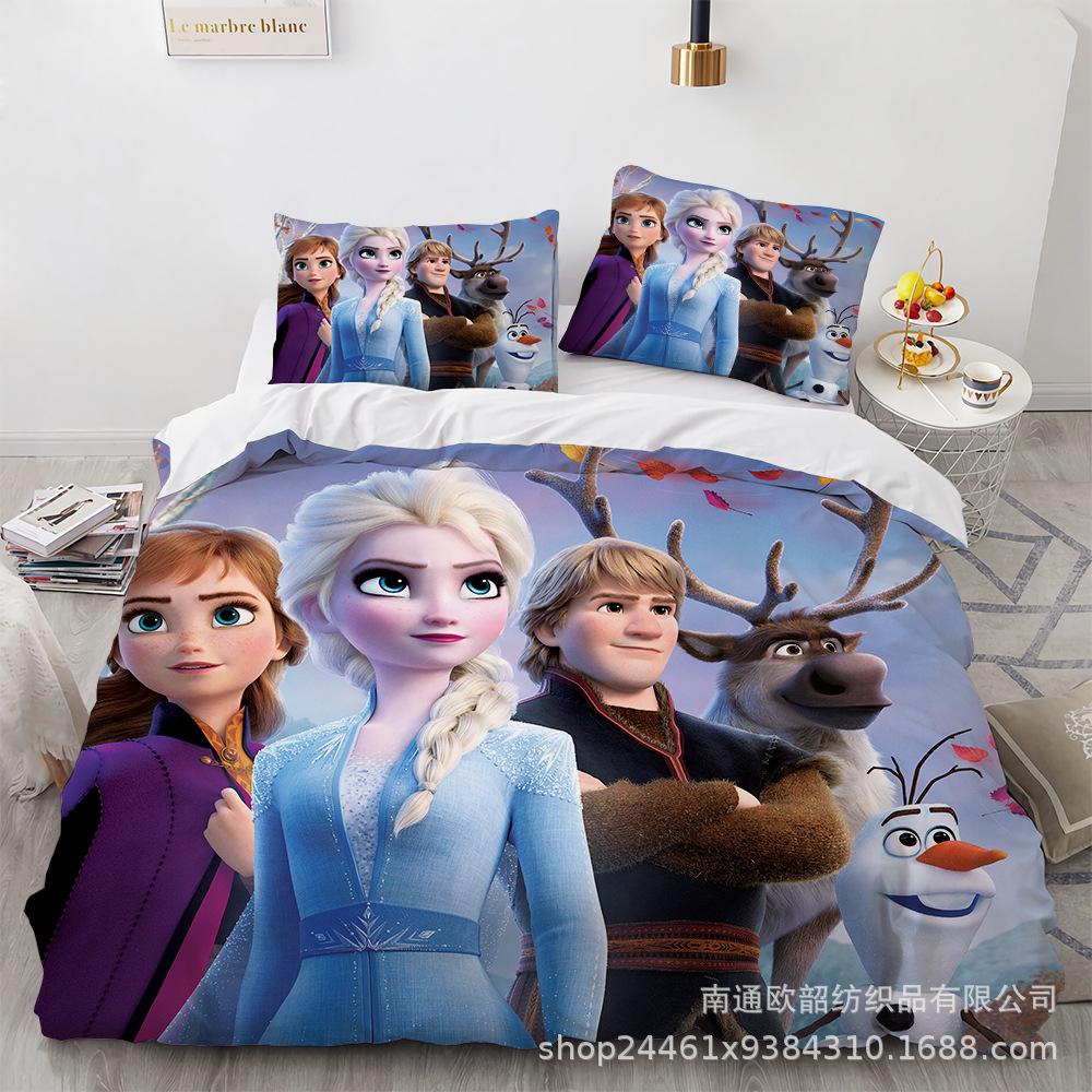 Cartoon Animation Kit 3D Digital Printing Quilt Cover Princess Bedding Three-Piece Set